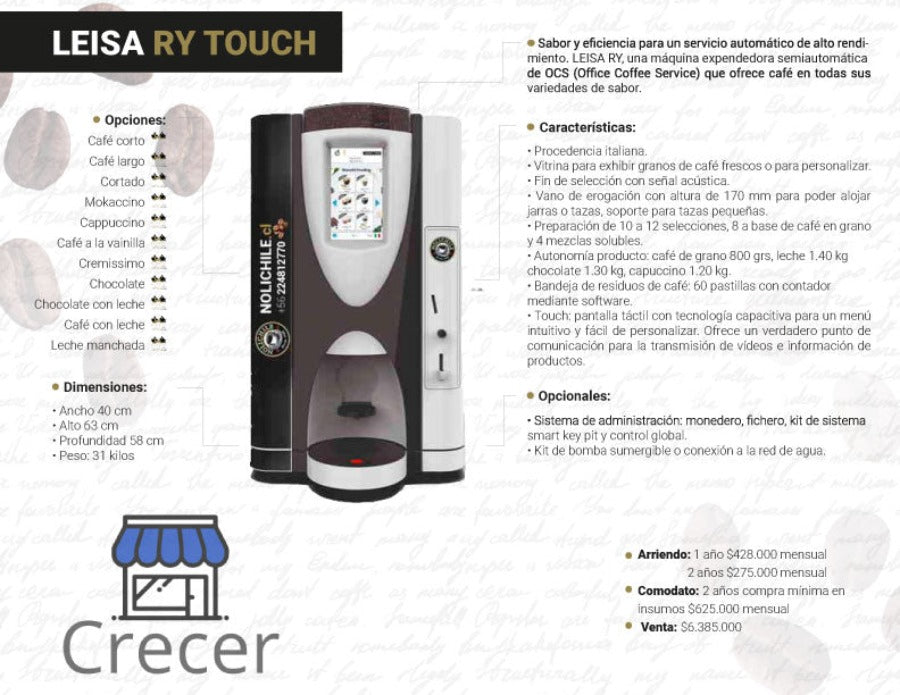 Maquina de Cafe en Grano LEISA RY TOUCH – Crecer