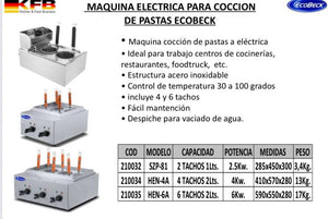 MAQUINA ELECTRICA PARA COCCION DE PASTAS ECOBECK