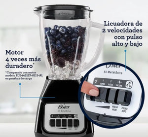 Licuadora Oster® 2 velocidades más pulso y vaso de vidrio